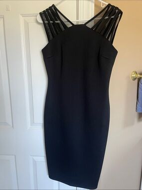 Enfocus Studio Black Strappy Midi Sheath Dress